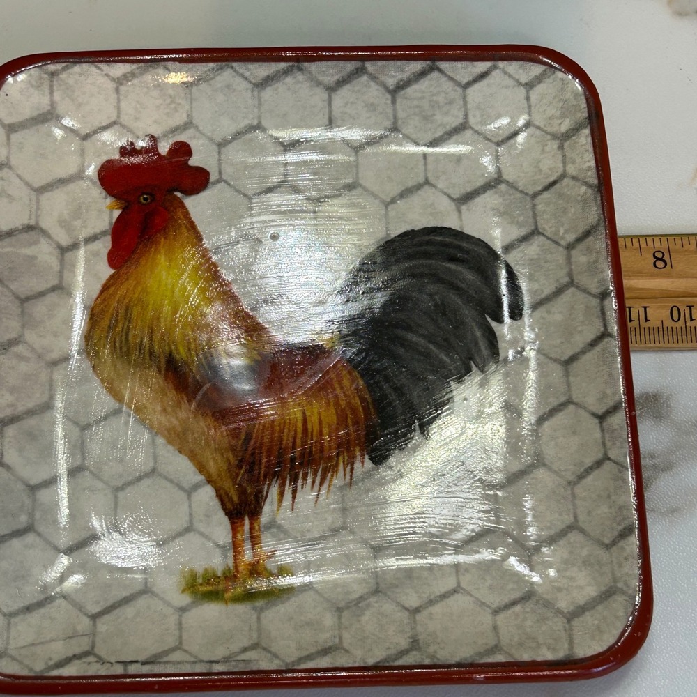 Park Designs Break of Day Rooster Square Plate Sheri Hart Farmhouse Decor 6.25in